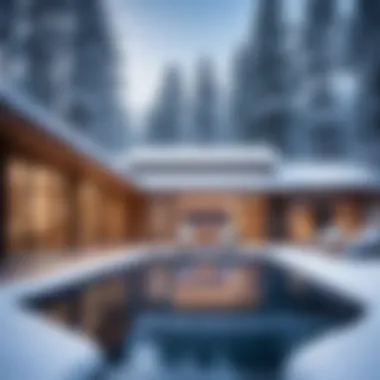 Winter Serenity and Spa Wellness Tranquil winter spa retreat with snow-covered surroundings