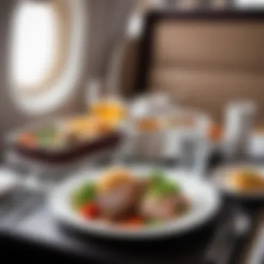 An elegant in-flight dining experience showcasing a gourmet meal served on a TK Airlines flight