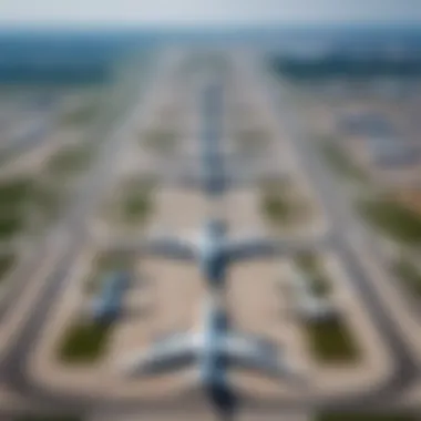 Aerial view of Vnukovo Airport with planes and runways