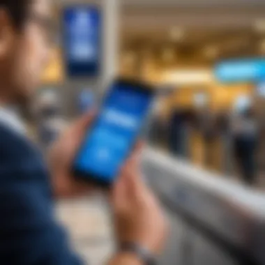 A traveler using a smartphone to check in online for their EgyptAir flight