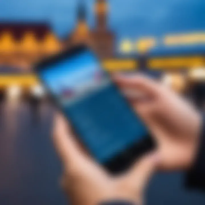 Traveler using smartphone to check flight status