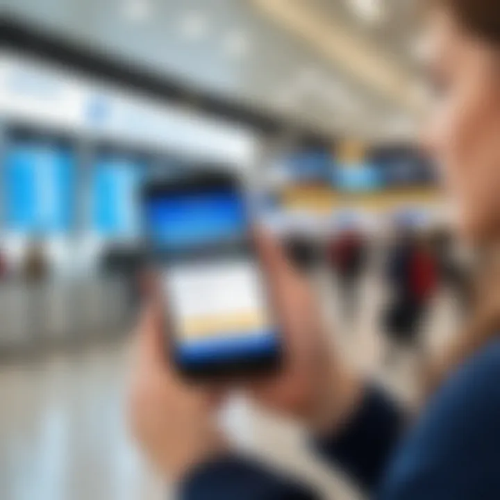 Travelers checking flight information on mobile devices