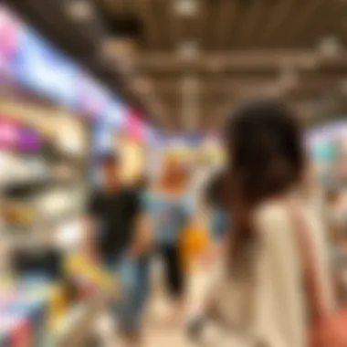 Shopping Experience in Duty-Free Travelers browsing through duty-free merchandise