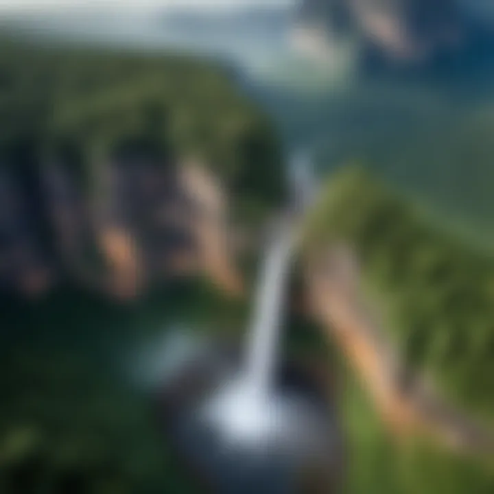 An aerial view of the stunning Angel Falls surrounded by lush greenery