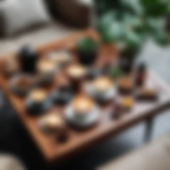 A beautifully arranged coffee table showcasing various beverages