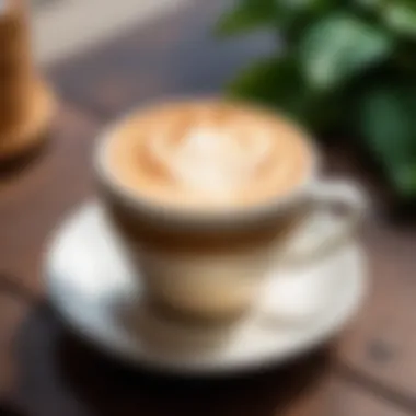 A close-up of a coffee cup with latte art