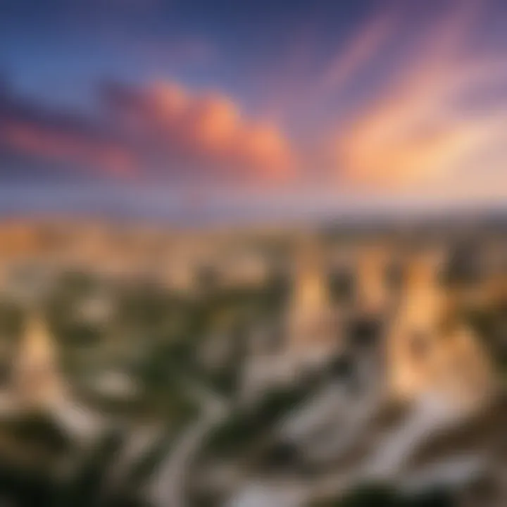 A breathtaking view of Cappadocia's unique rock formations during sunrise