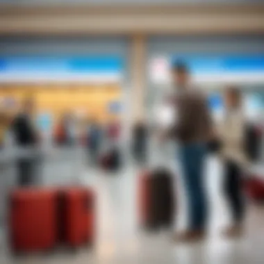 Luggage Check-In Process Passengers checking in luggage at the airport