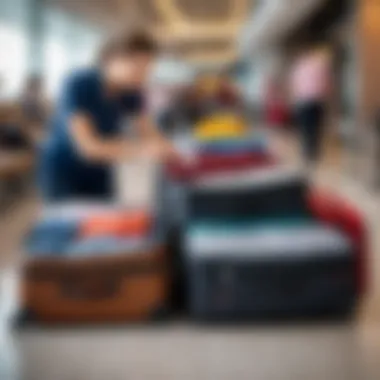 Travelers arranging their luggage before a flight