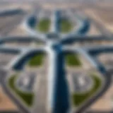 Aerial view of Dubai World Central Airport showcasing its vast terminal and surrounding infrastructure