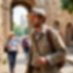 Tour guide leading a group through a historical site