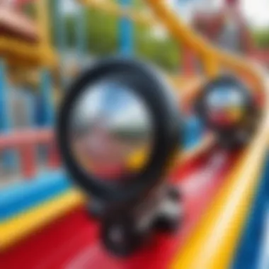 A close-up of safety features on a children's roller coaster.