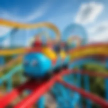 A vibrant children's roller coaster with whimsical designs and bright colors.