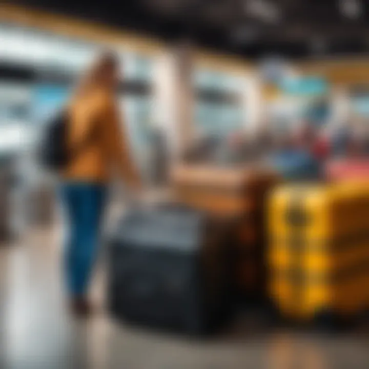 Travelers managing their baggage