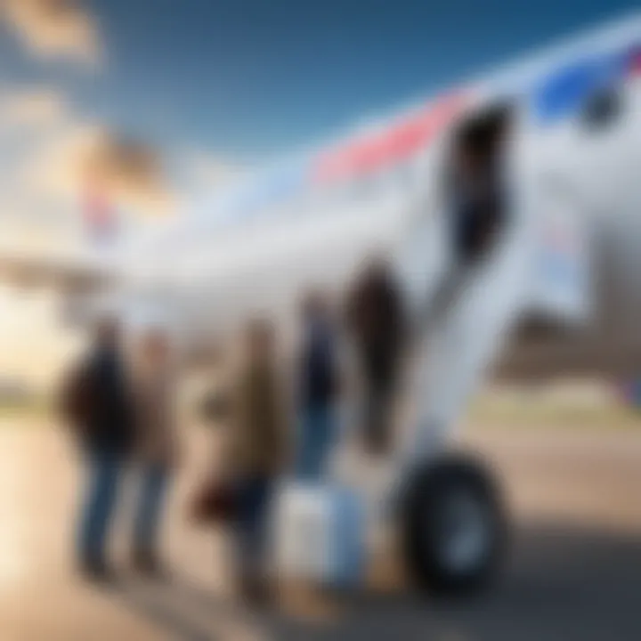 Happy passengers boarding a flight