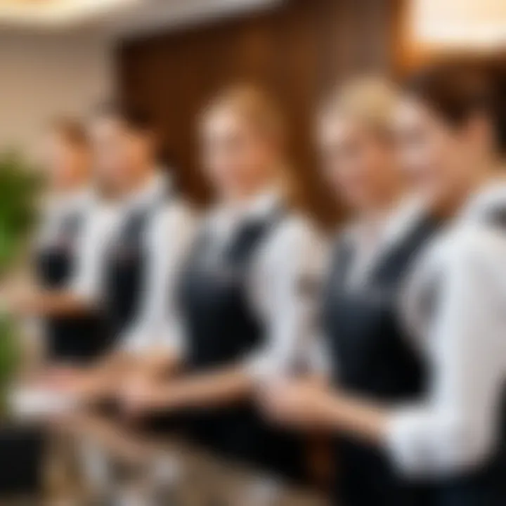 A team of hotel staff collaborating in a professional environment.