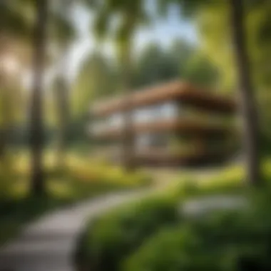 Modern Eco-Friendly Hotel Modern eco-friendly hotel exterior surrounded by nature