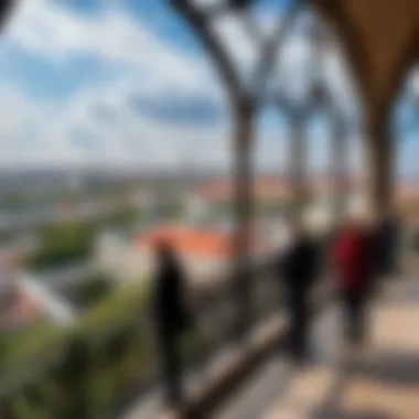 Visitors admiring the panoramic view from the observation deck of the cathedral