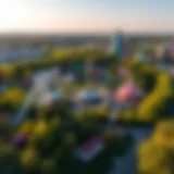 Aerial view of the amusement park in Voronezh showcasing rides and attractions