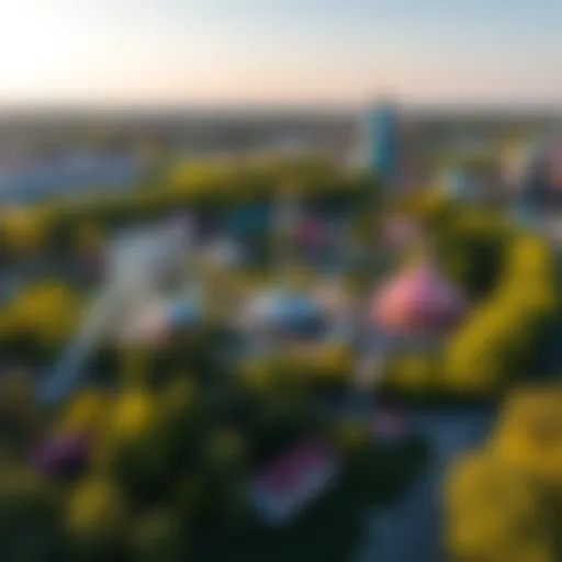 Aerial view of the amusement park in Voronezh showcasing rides and attractions
