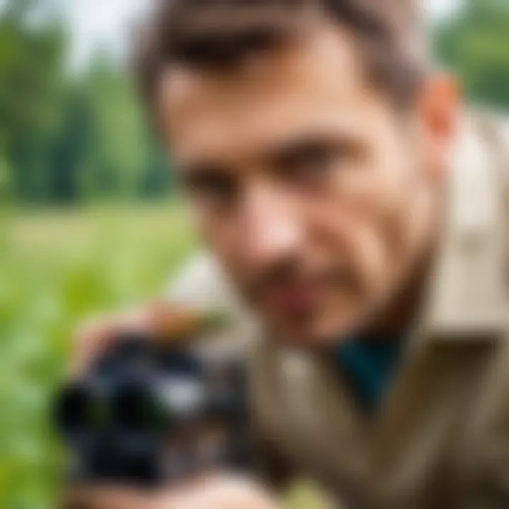 Entomologist studying insects under a microscope