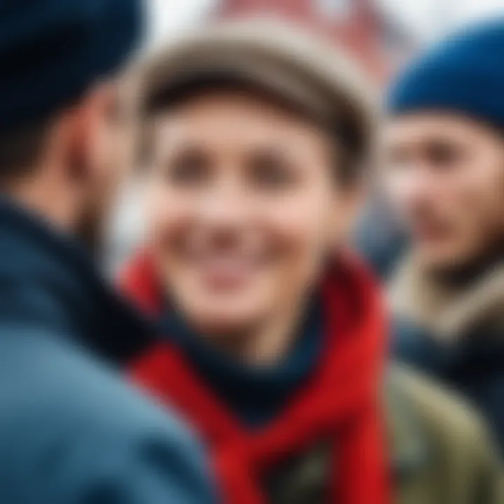 A close-up of Vova interacting with locals