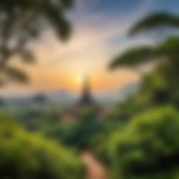 Stunning view of a famous Thai landmark surrounded by lush greenery and clear skies.