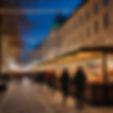 Festive street market in Vienna filled with lights and holiday decorations